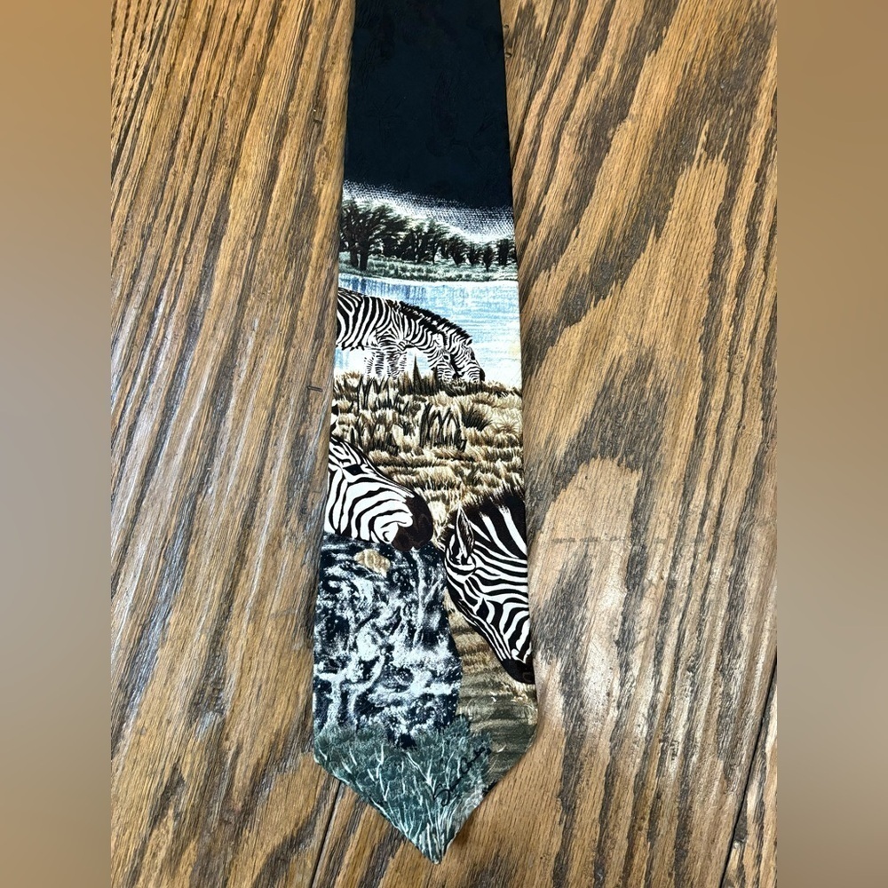 Endangered Species Mens Silk Necktie ZEBRA by Simon Combes 1997 Wildlife